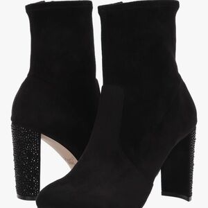 Badgley Mischka Black Heeled Boots with Embellished Heel